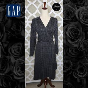 Gap Women's NWT Black & White Circle Pattern Long Sleeve Wrap Dress Size M